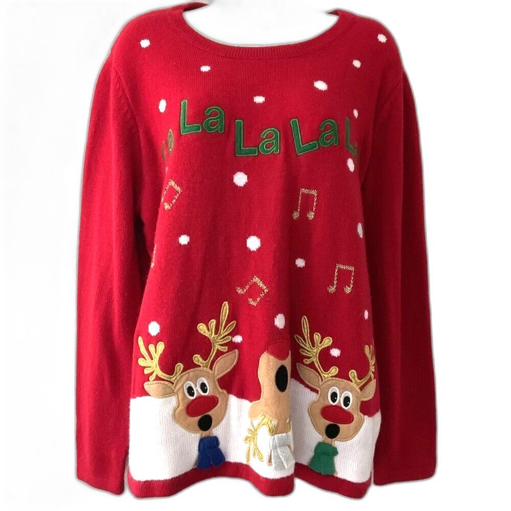 Holiday Time Fa La La La La Reindeer Ugly Christmas Sweater XL
